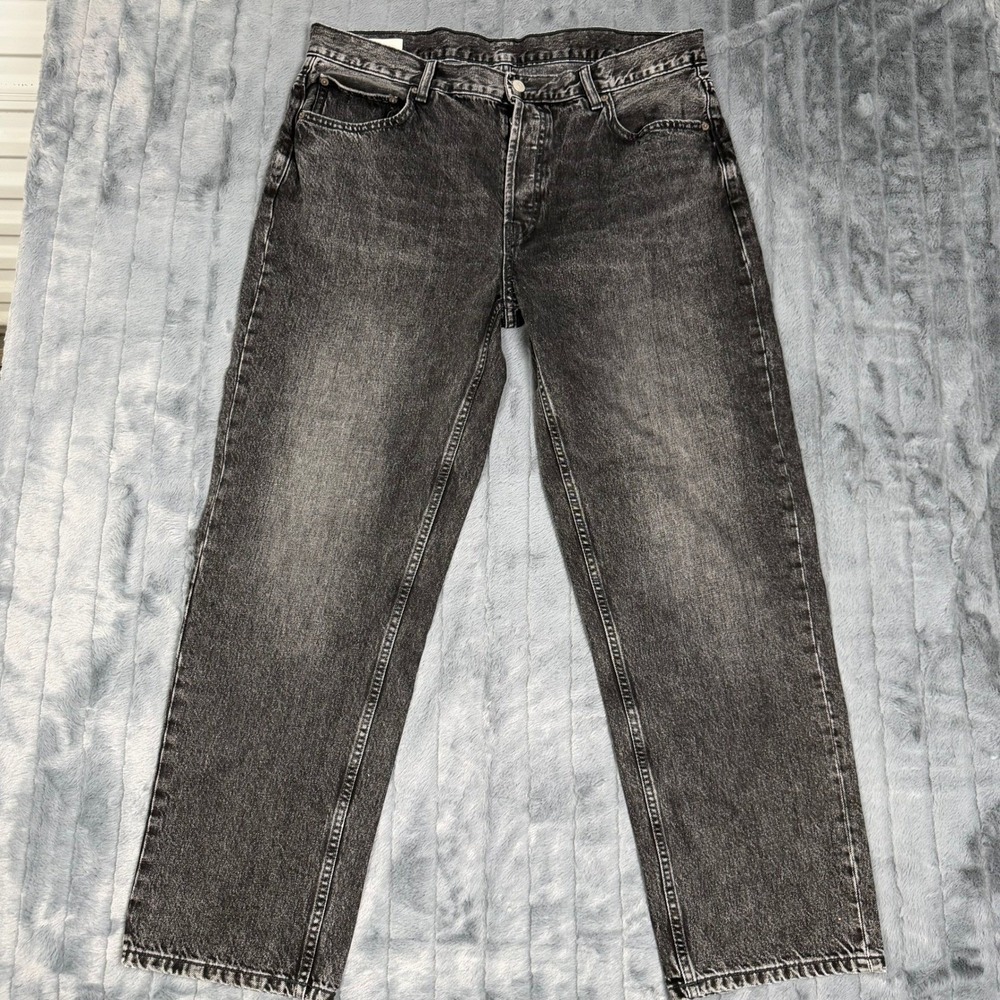 Zara Man Faded Black Acid Wash Straight Leg 100% Cotton Jeans Mens 38x30